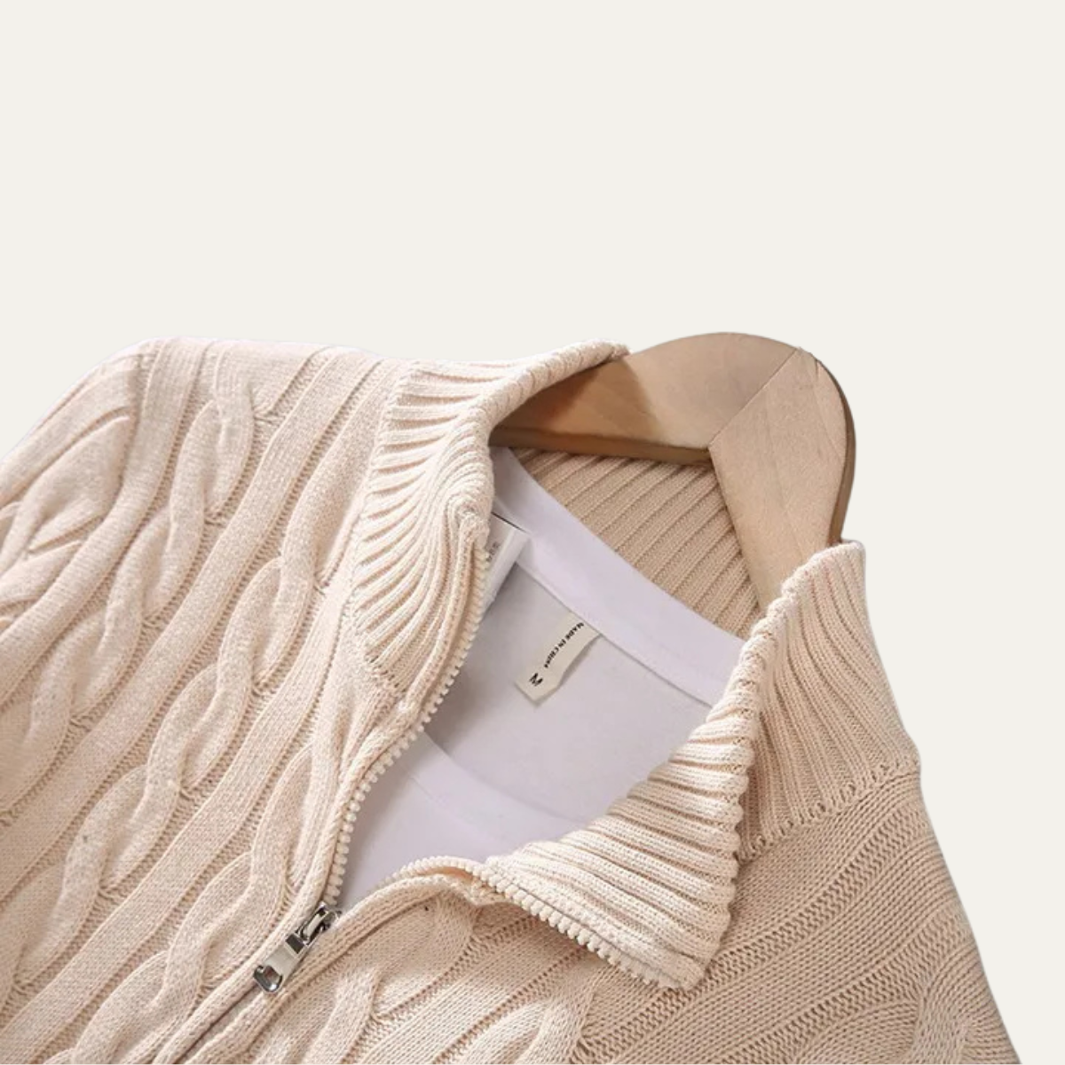 The Ashmeadow - Pull à fermeture éclair pour homme en 100 % coton doux tricoté torsadé