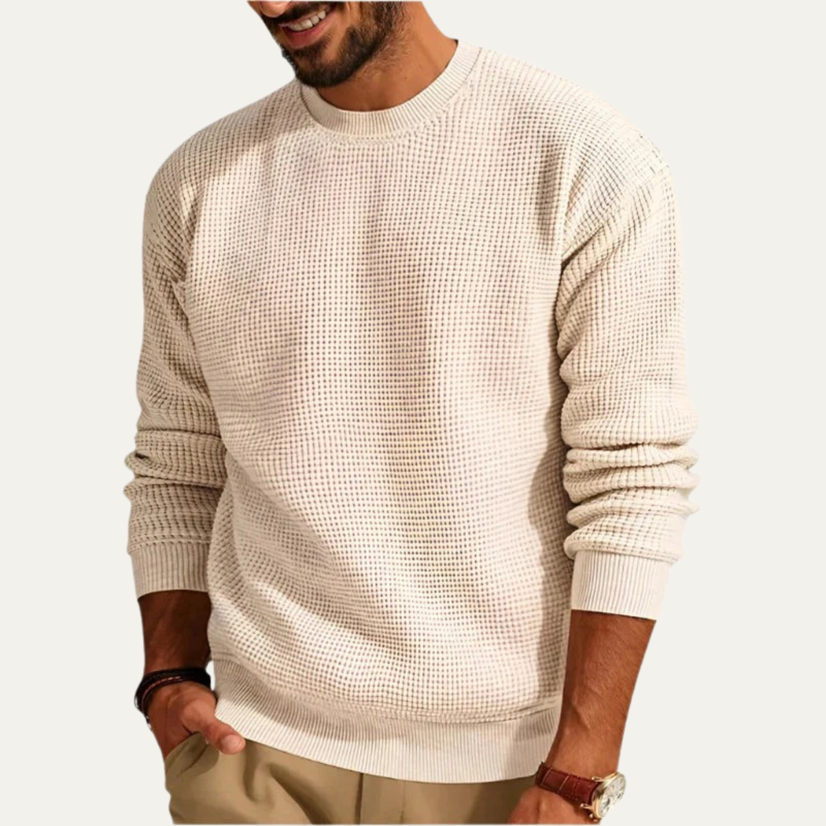 The Mayfair - Pull à col rond texturé tricoté pour homme