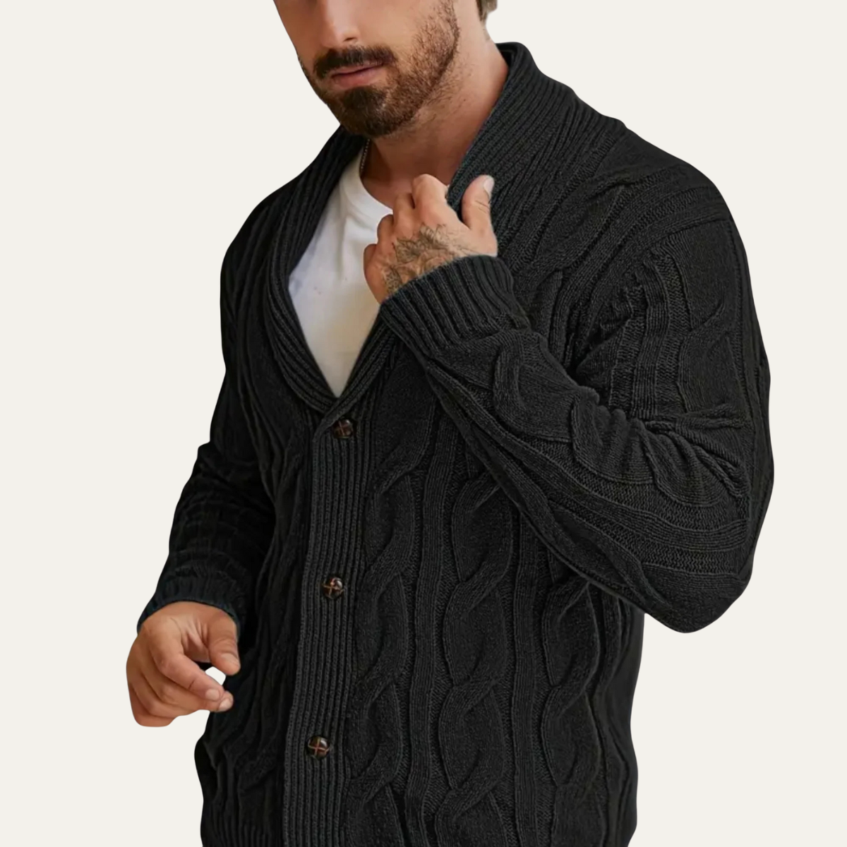 The Abbadia - Cardigan Tricot Géométrique à Câbles Confortable pour Homme