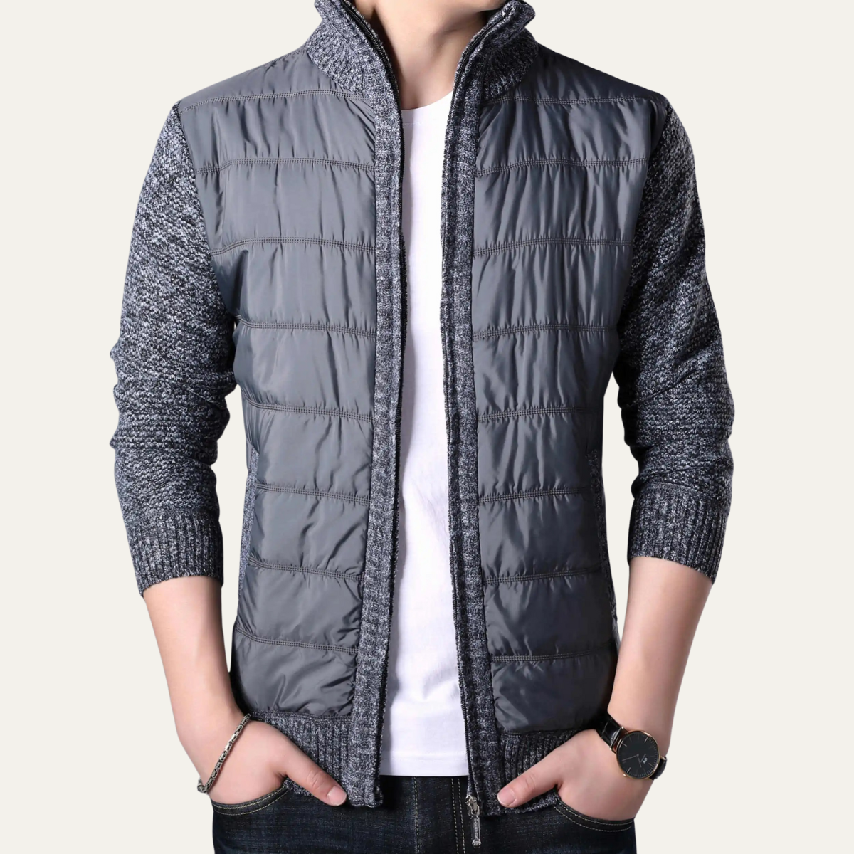 The Dundee Doudoune d’hiver zippée avec manches en tricot pour homme