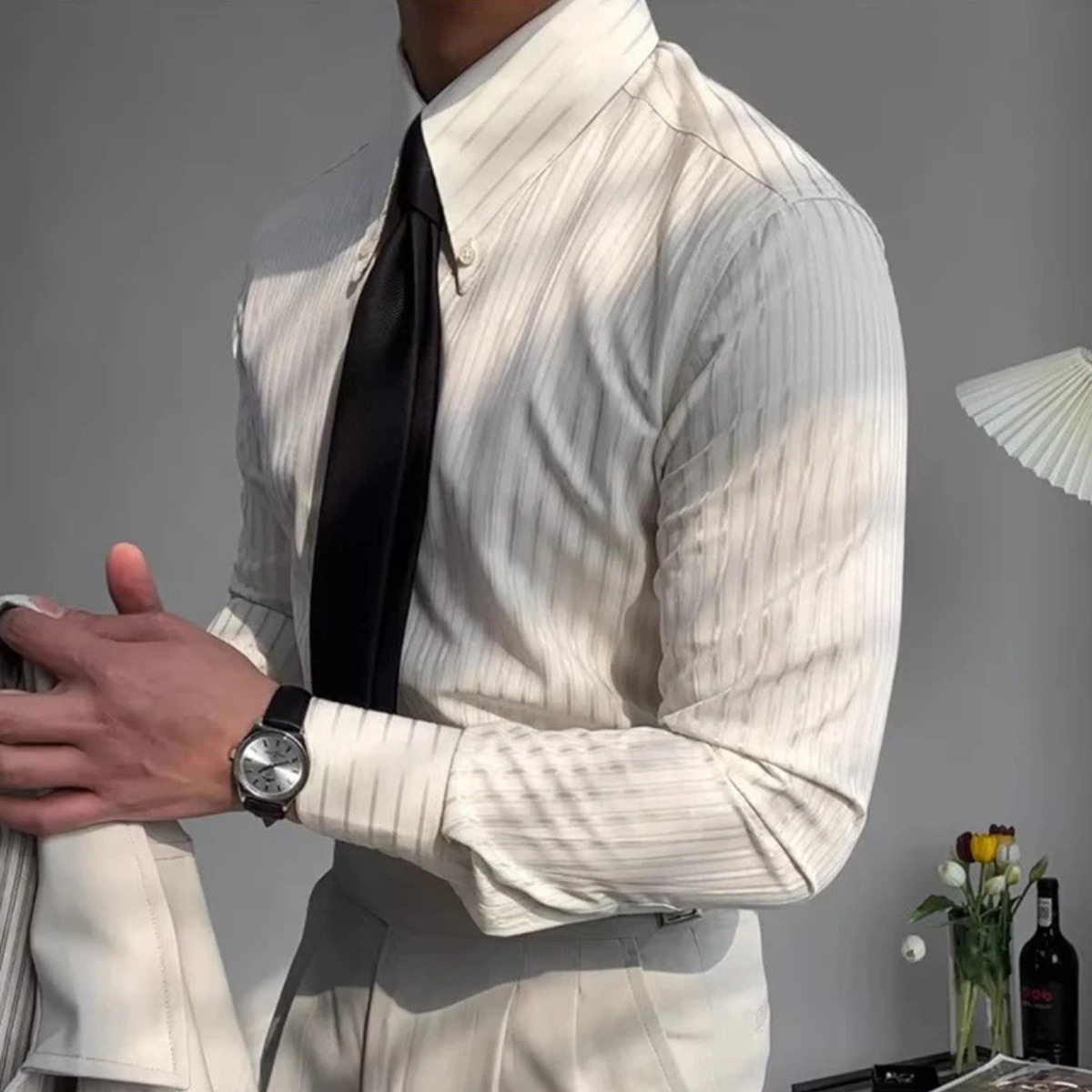 The Macerata - Chemise Formelle à Boutons Plissée Texturée pour Homme – Abricot
