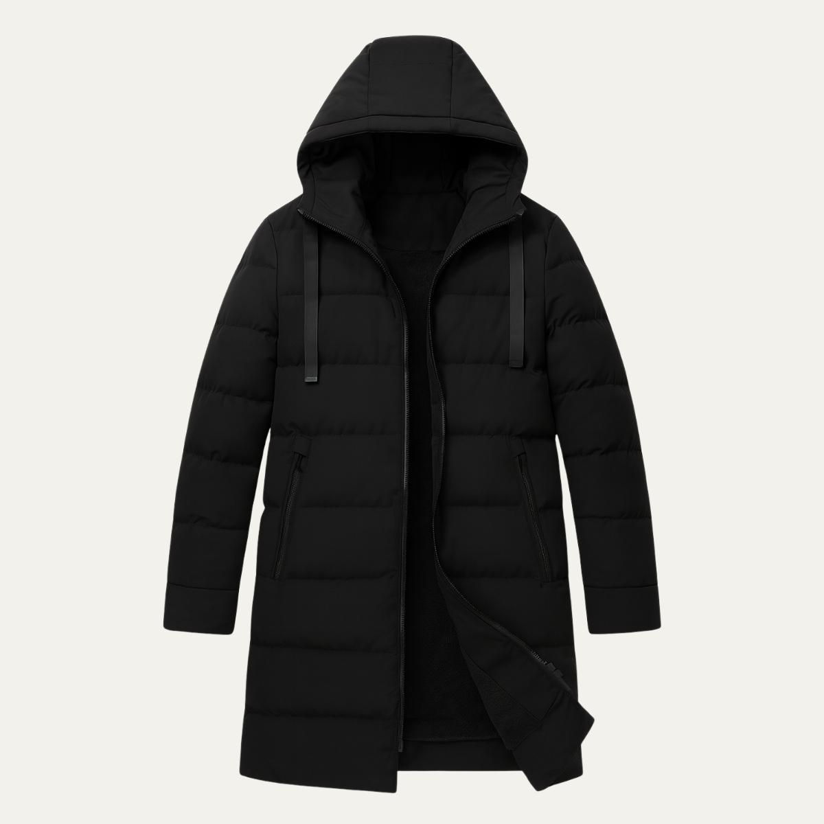 The Whitby Manteau matelassé long noir élégant pour homme