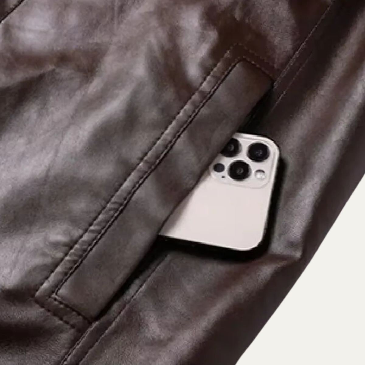 The Rosehill - Manteau en Cuir à Zip Doublé en Fleece Classique pour Hommes