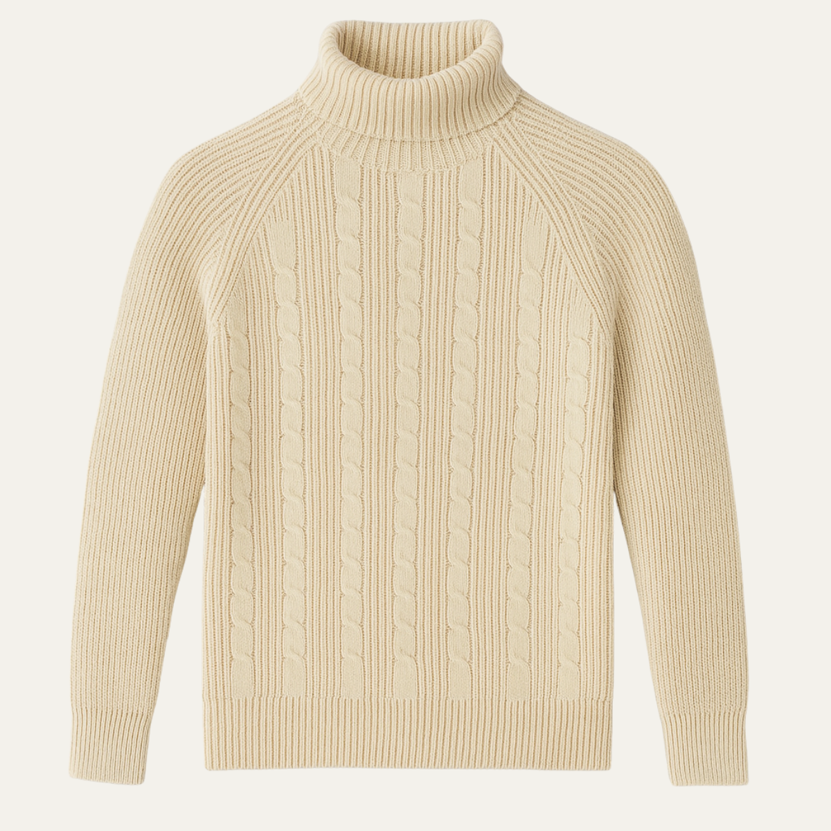 The Richemont Pull col roulé en maille torsadée pour homme style élégant et chaud - Beige