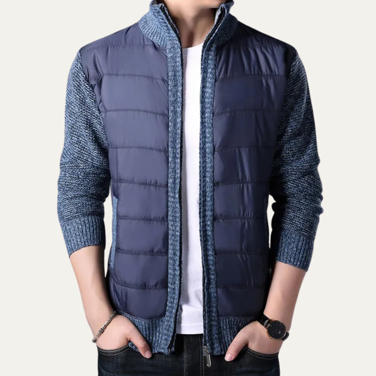 The Dundee Doudoune d’hiver zippée avec manches en tricot pour homme