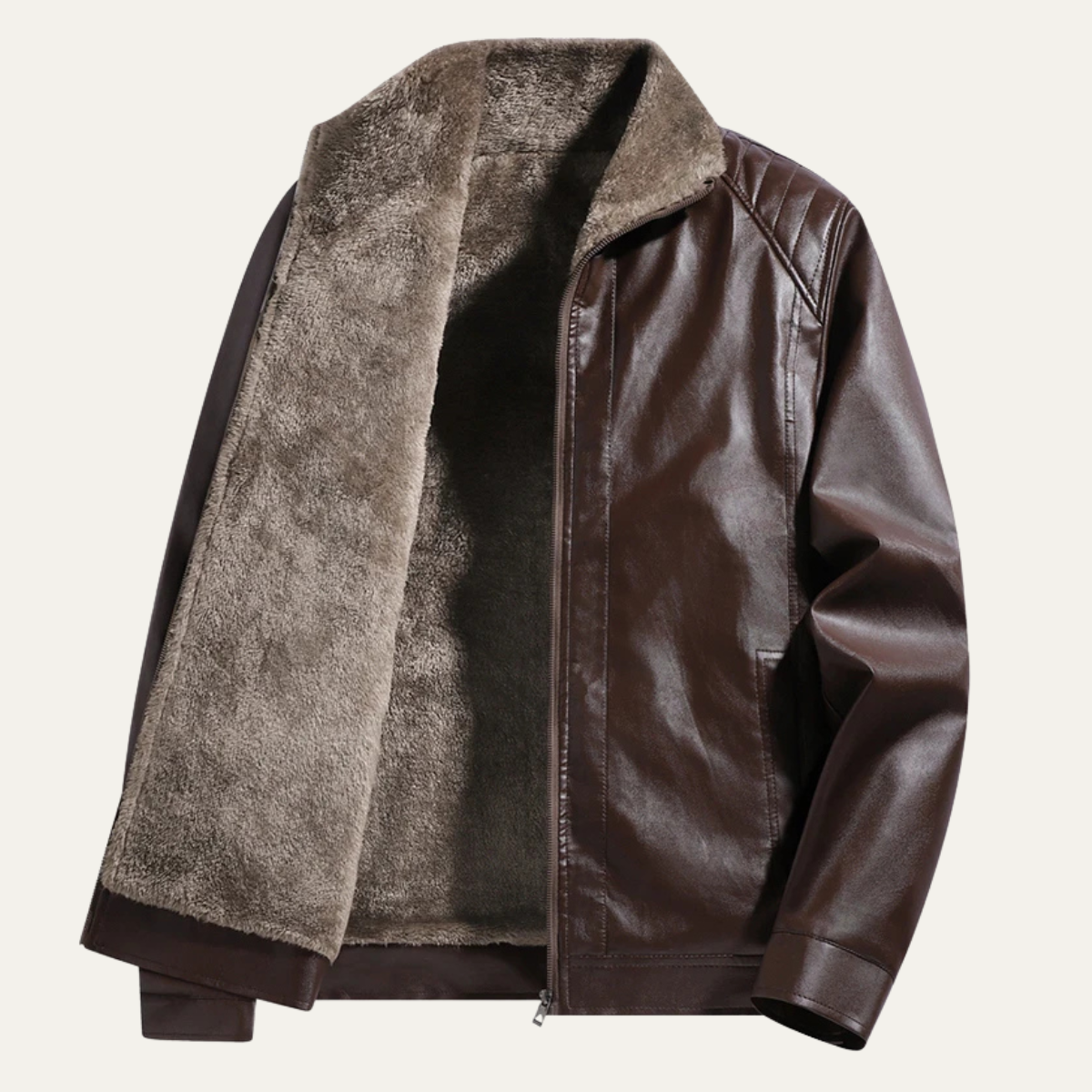 The Rosehill - Manteau en Cuir à Zip Doublé en Fleece Classique pour Hommes