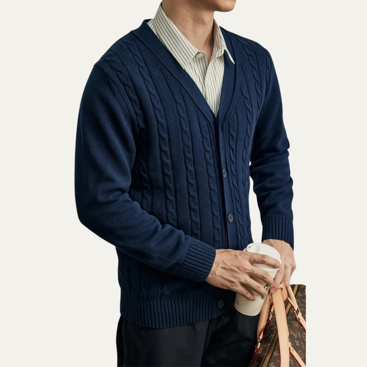 The Heathmoor – Cardigan Homme Cachemire Maille Câble Col V