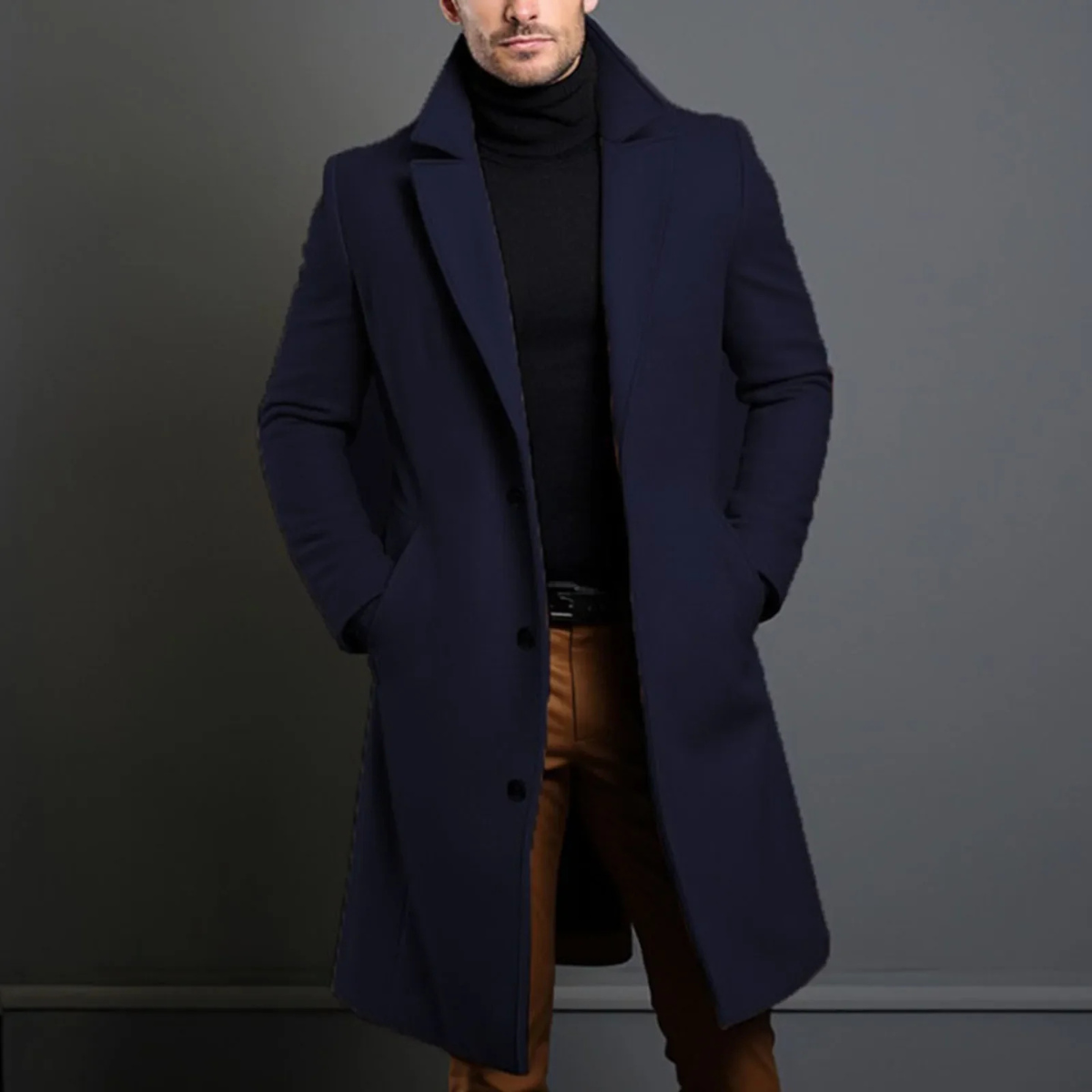 The Wilshire - Manteau long pour homme en laine mélangée avec fermeture croisée