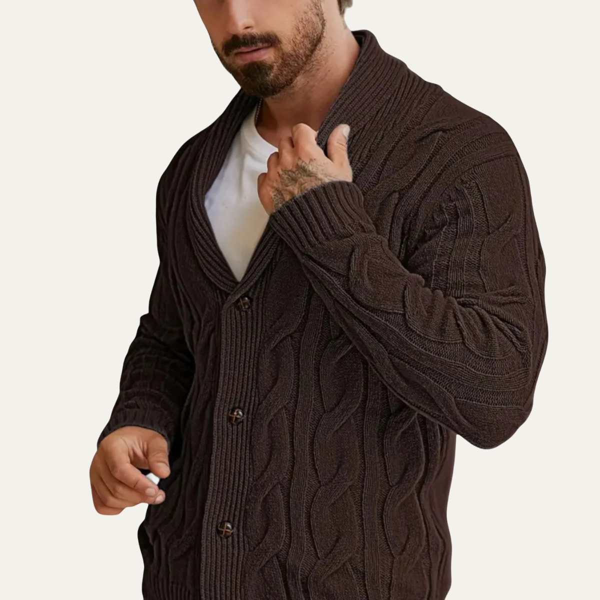 The Abbadia - Cardigan Tricot Géométrique à Câbles Confortable pour Homme