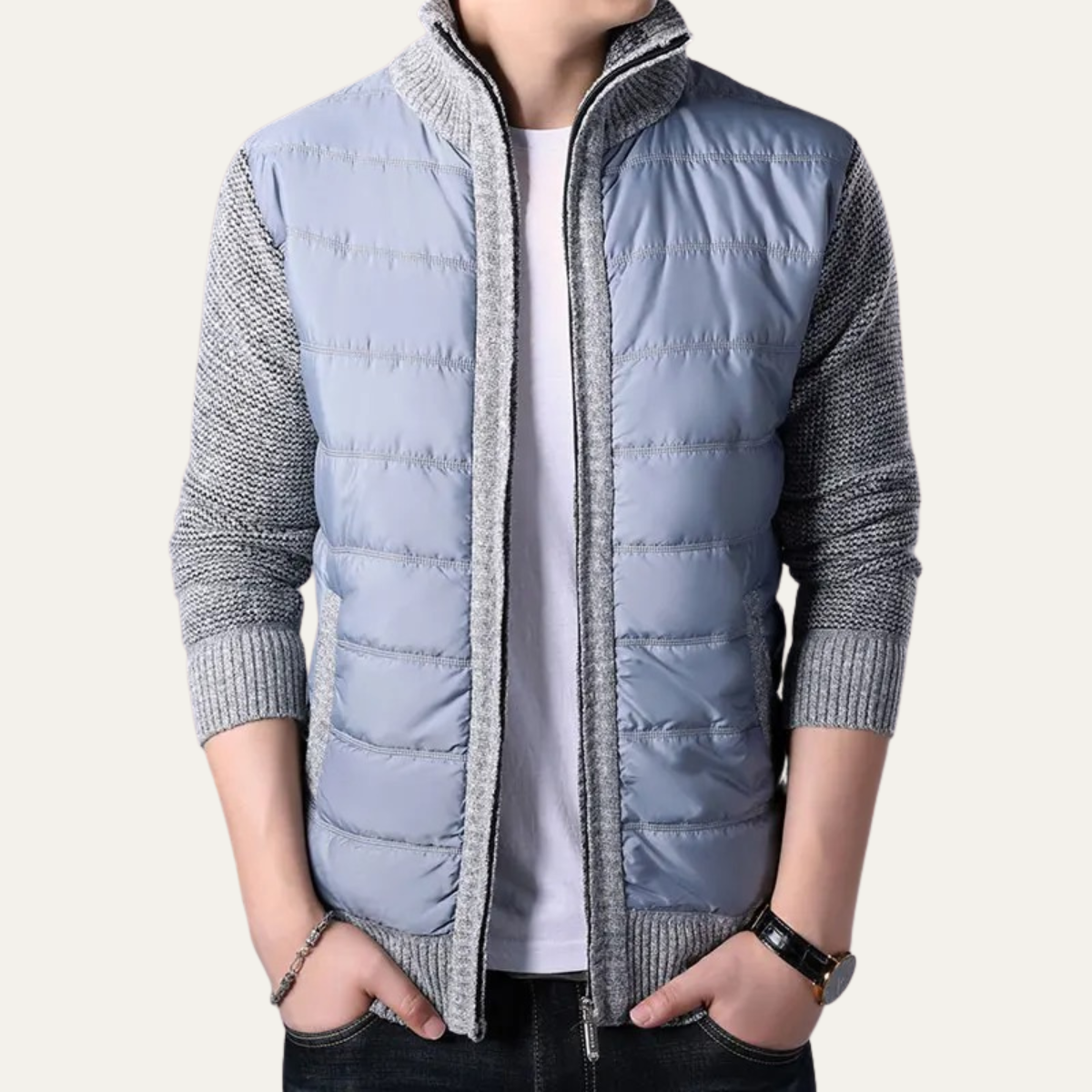 The Dundee Doudoune d’hiver zippée avec manches en tricot pour homme