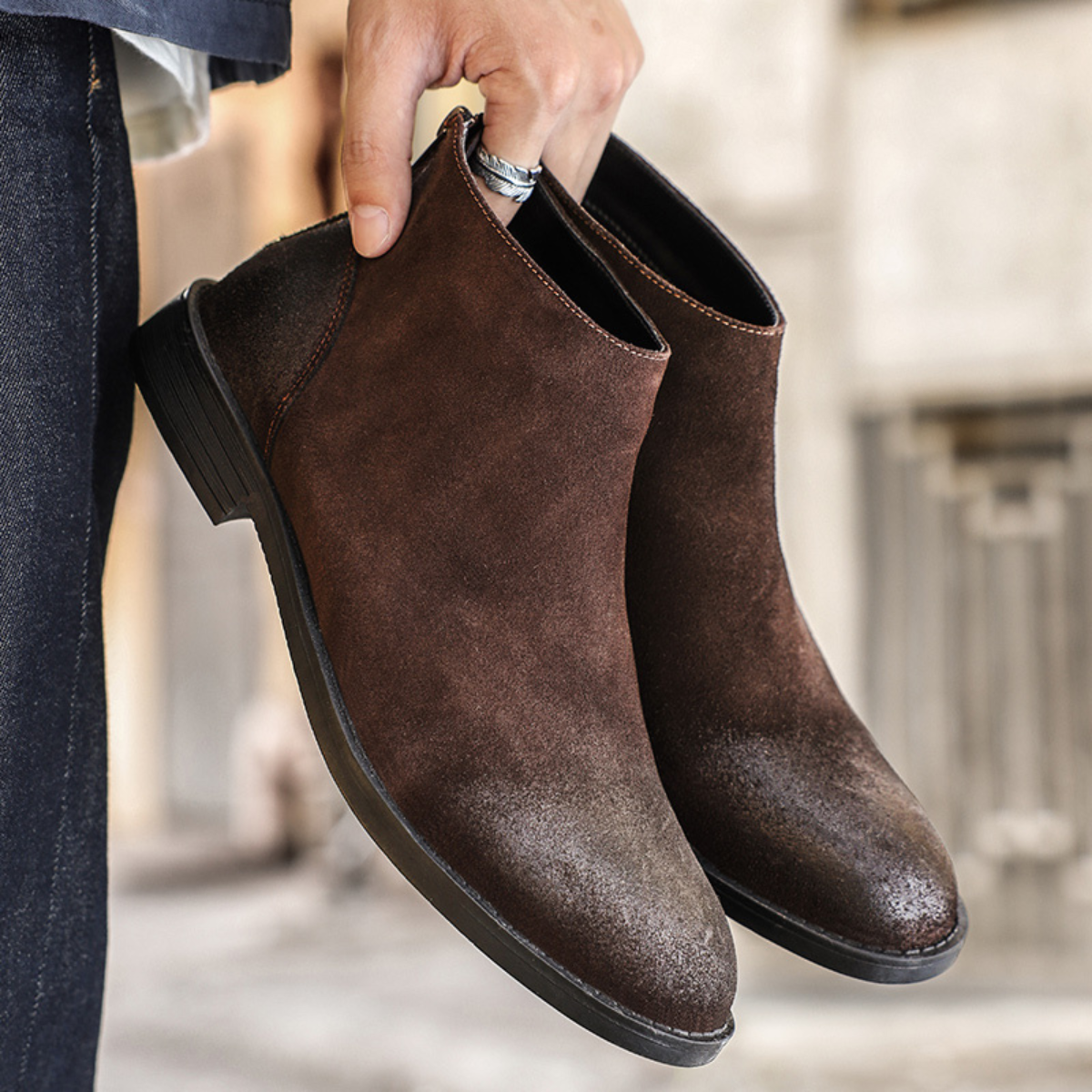 The Vicenza - Bottines en cuir suédé pour homme avec fermeture à glissière