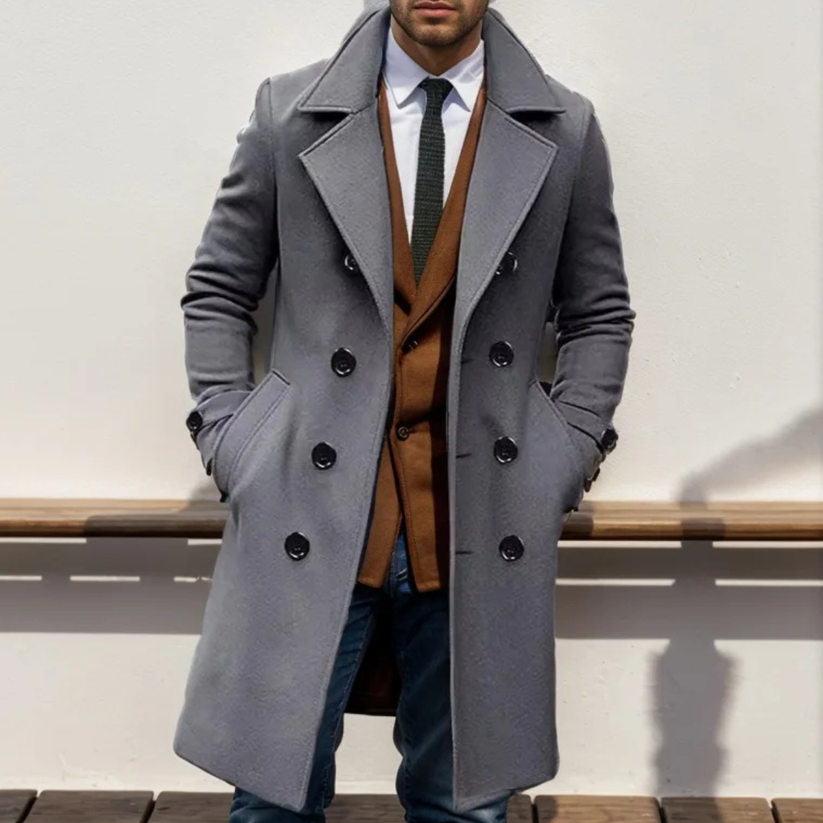 The Norcia - Trench Coat en Laine Double Boutonnage pour Homme