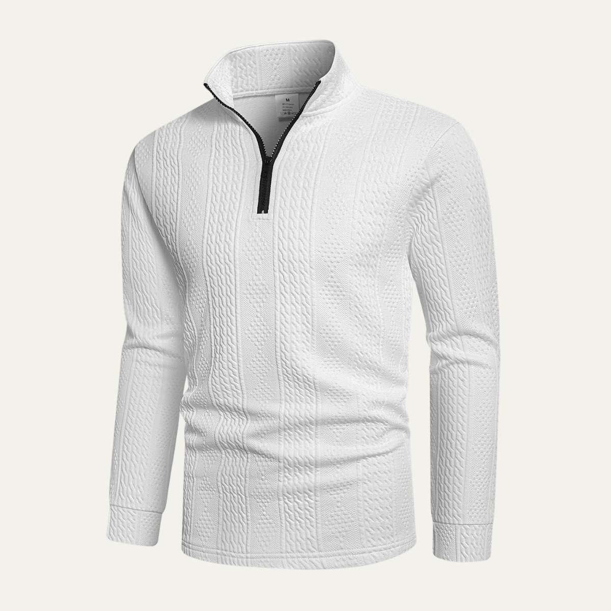 The Leighton - Pull blanc à fermeture éclair quart de longueur pour homme