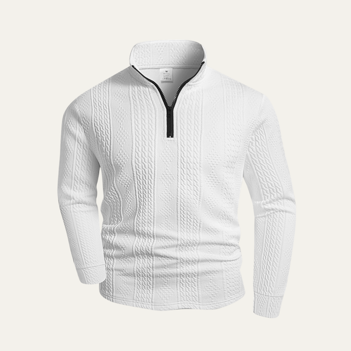 The Leighton - Pull blanc à fermeture éclair quart de longueur pour homme