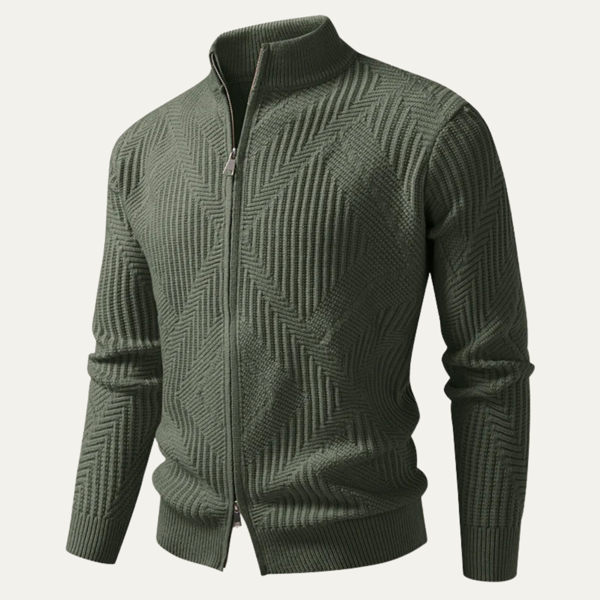 The Castellina - Cardigan zippé à col montant et motif géométrique pour homme