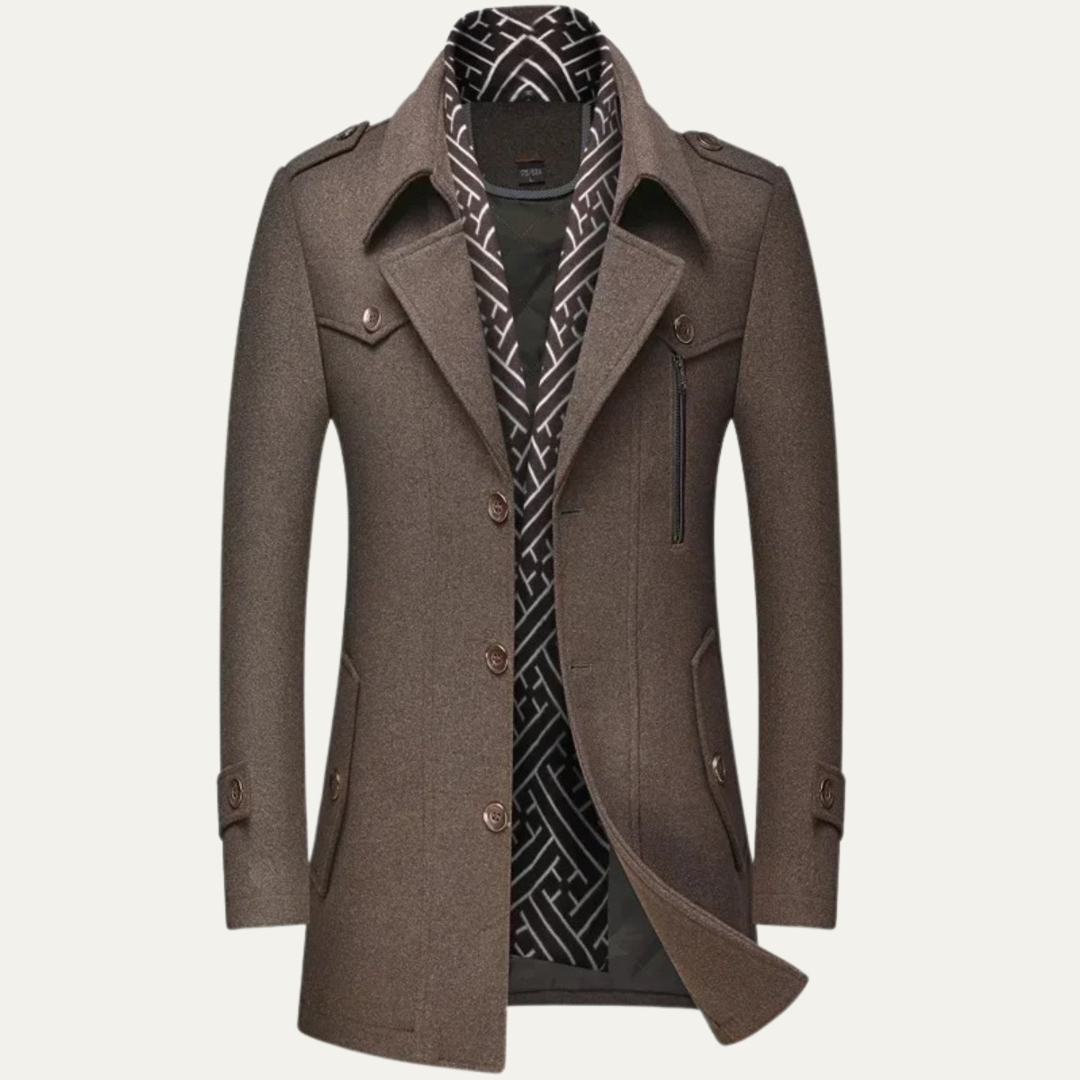 The Siena Manteau Long en Laine Mélangée pour Homme avec Col à Revers