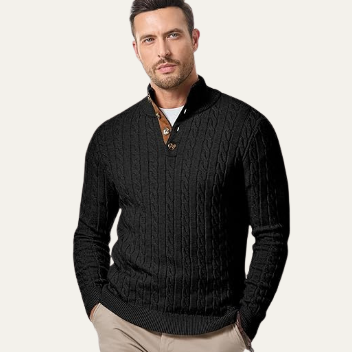 The Stamford – Pull homme col montant en maille torsadée