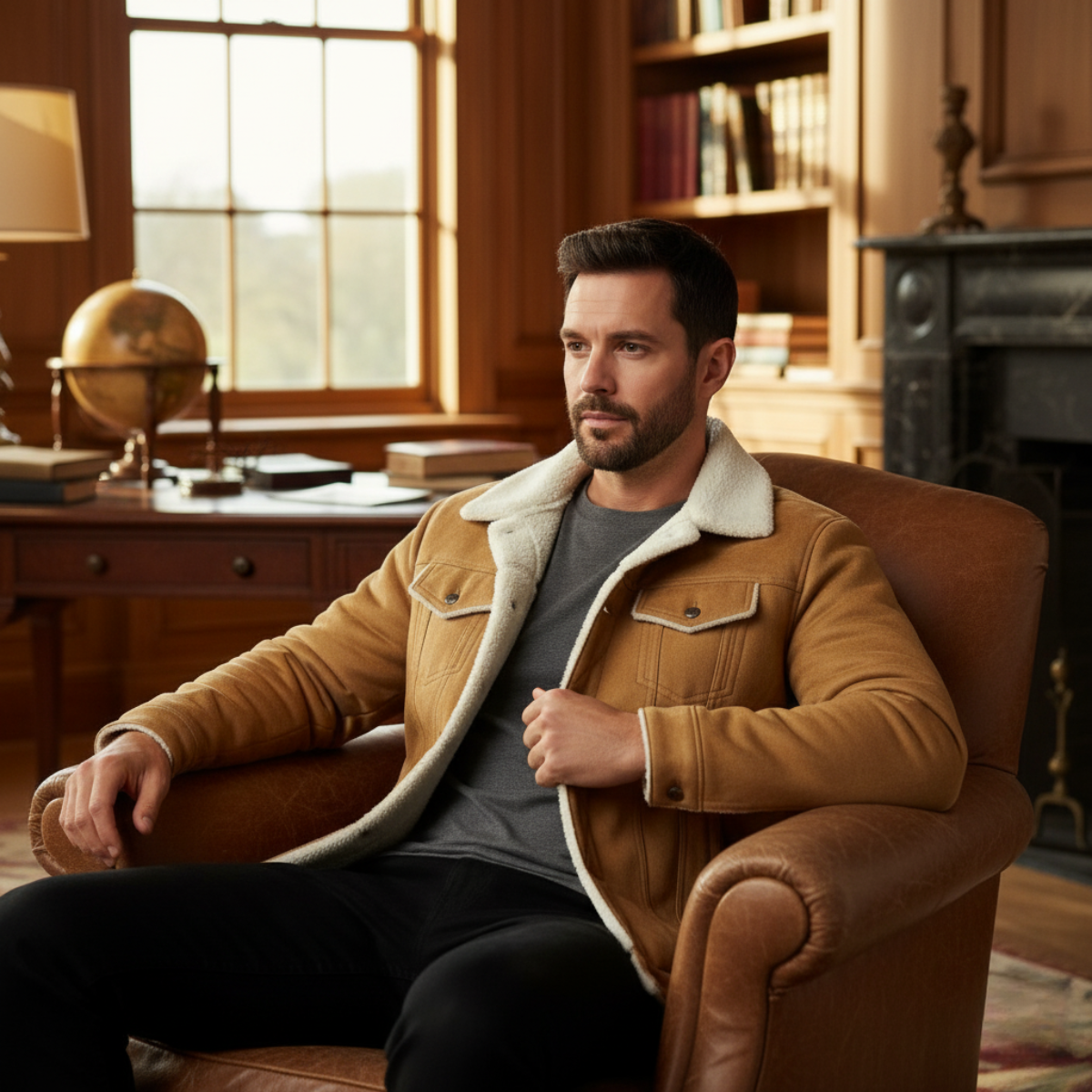 The Wrexham - Veste en Cuir Vintage Shearling pour Homme