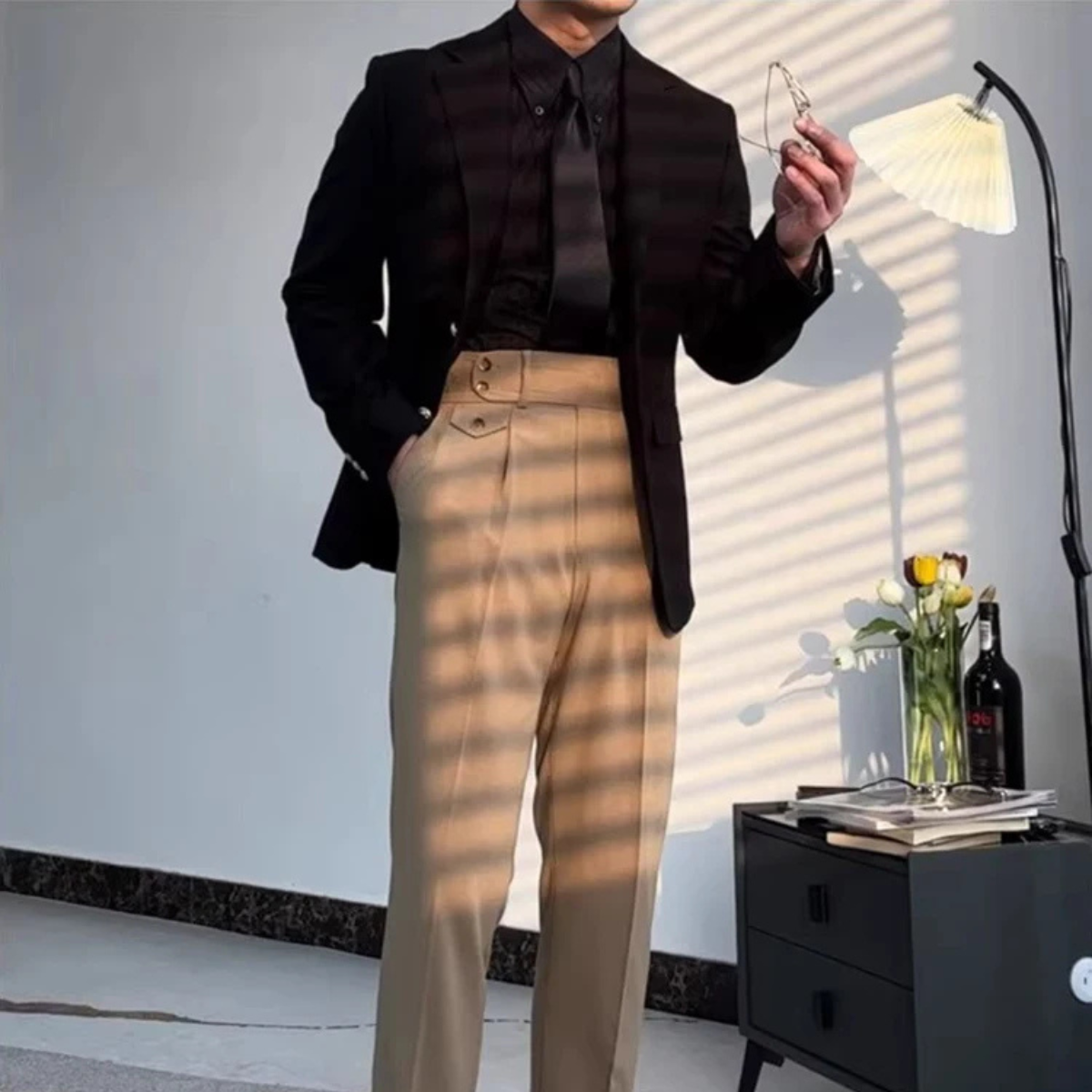 The Palermo - Chemise de Costume Formelle à Boutons Plissée Texturée pour Homme – Noir