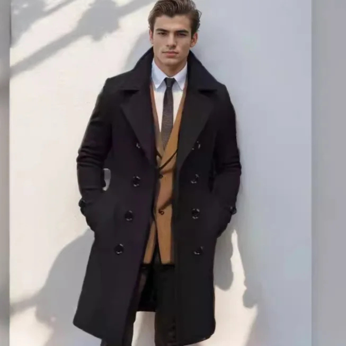 The Norcia - Trench Coat en Laine Double Boutonnage pour Homme