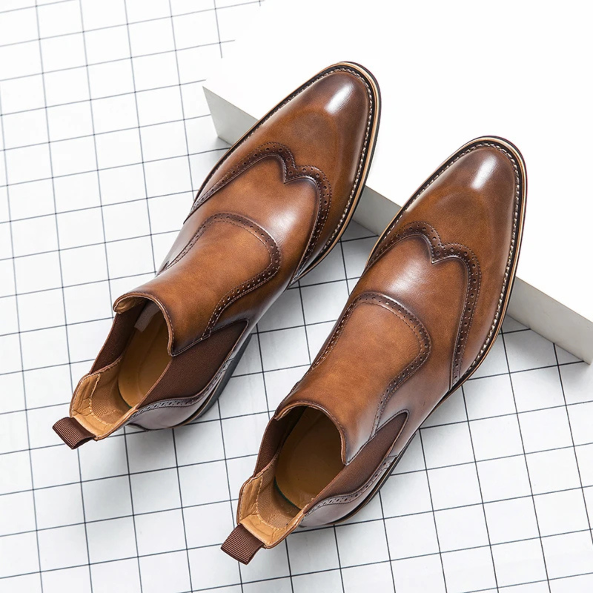 The Gravedona - Bottes de Costume Chelsea en Cuir Brogue pour Hommes