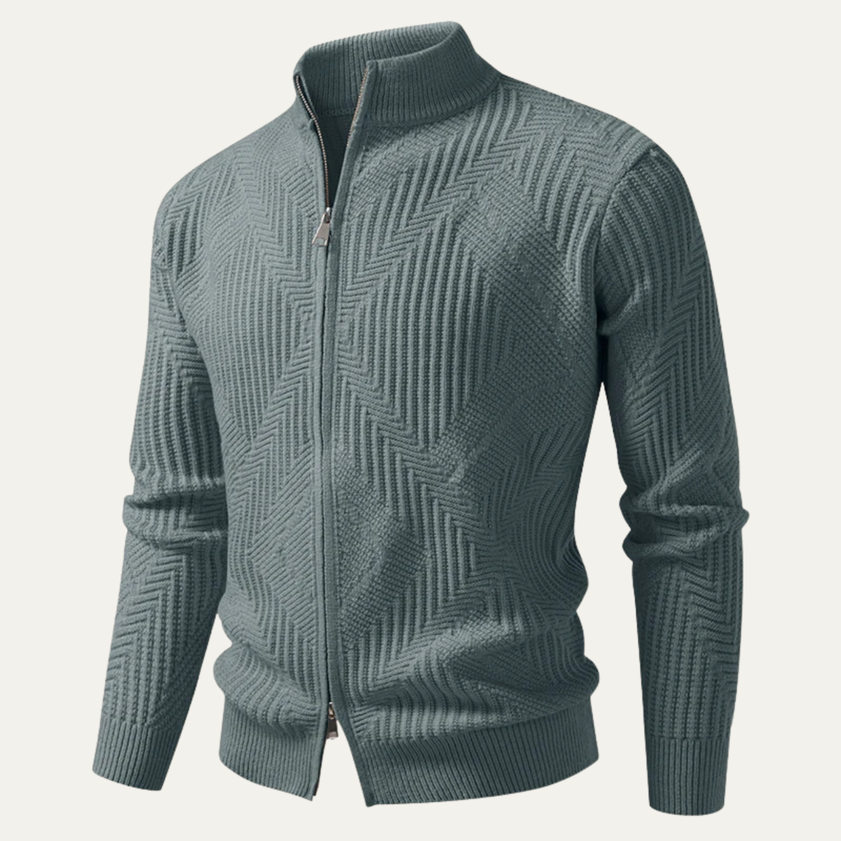 The Castellina - Cardigan zippé à col montant et motif géométrique pour homme