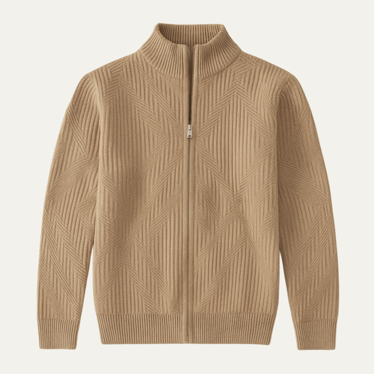 The Castellina - Cardigan zippé à col montant et motif géométrique pour homme