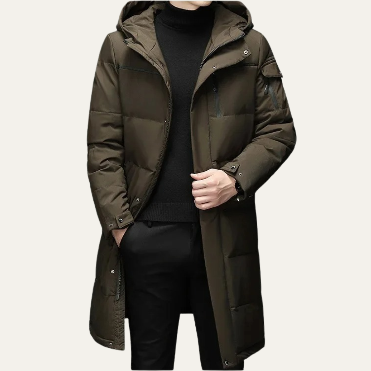 The Woking Manteau matelassé long thermique noir pour homme avec capuche