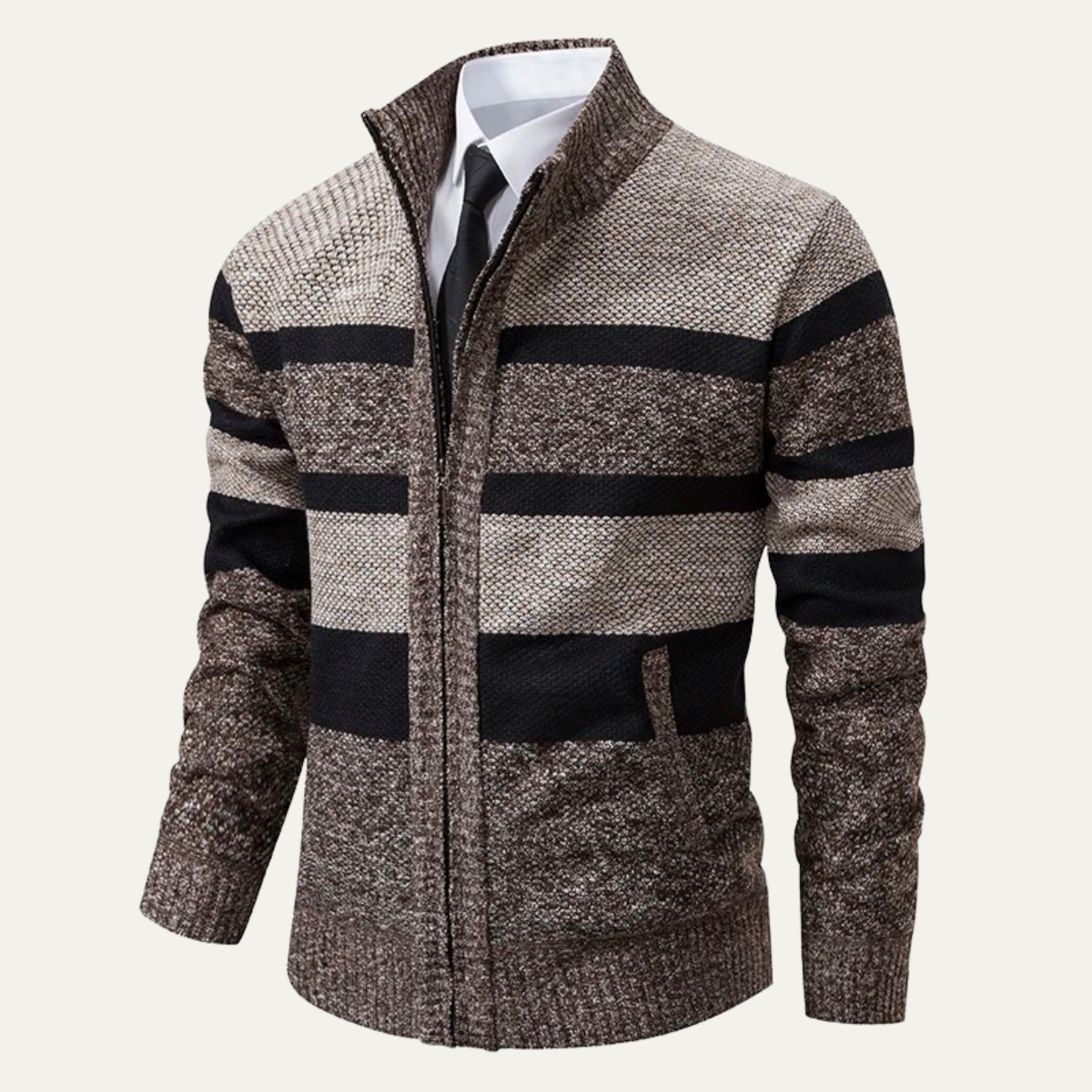 The Desenzano – Cardigan Tricotée Zippée à Rayures Homme