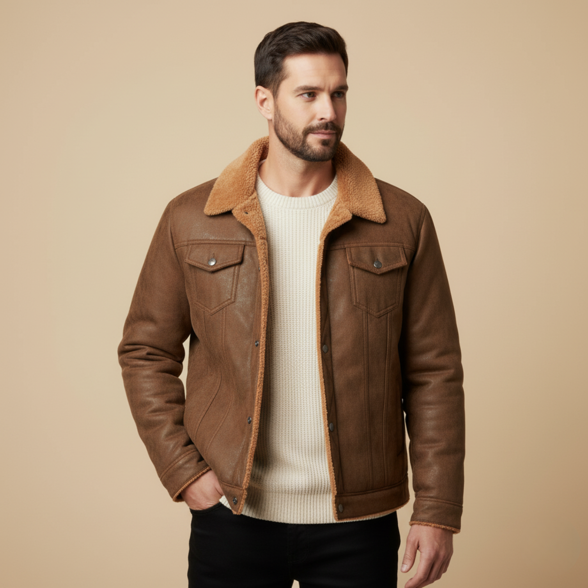 The Wrexham - Veste en Cuir Vintage Shearling pour Homme