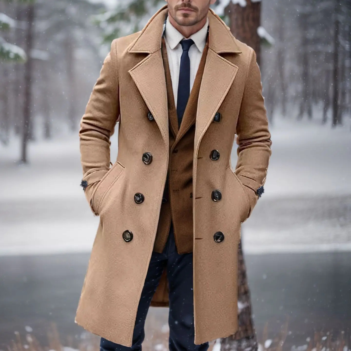 The Norcia - Trench Coat en Laine Double Boutonnage pour Homme