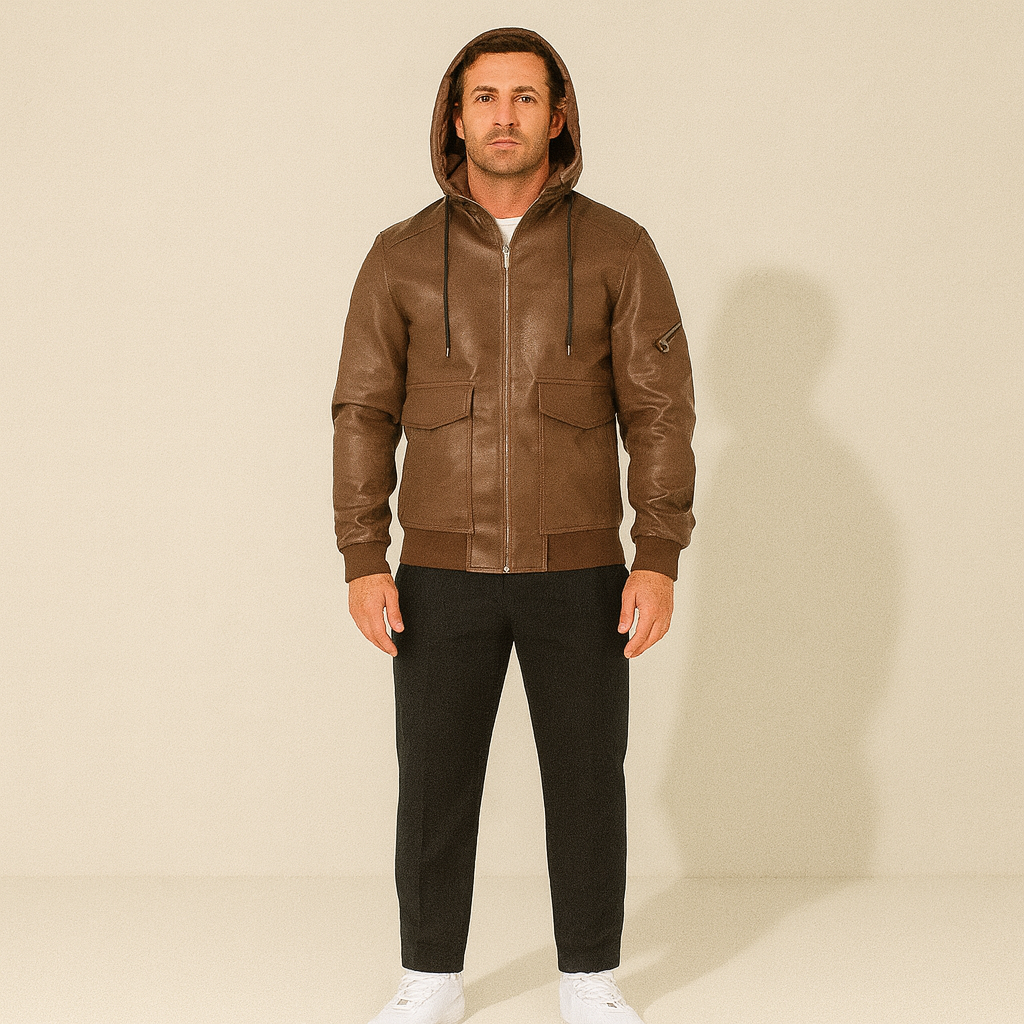 The Waldorf - Veste matelassée à capuche en cuir pour homme