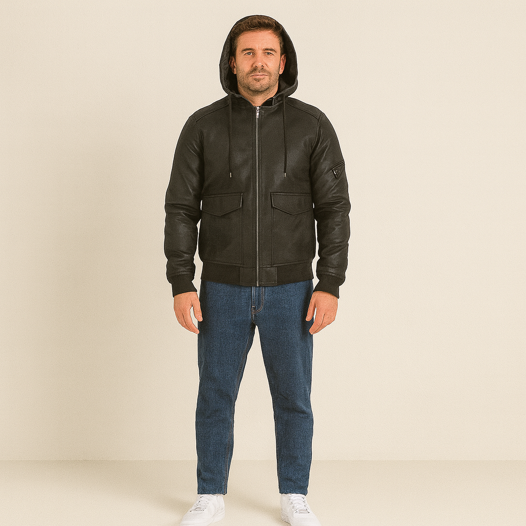 The Waldorf - Veste matelassée à capuche en cuir pour homme