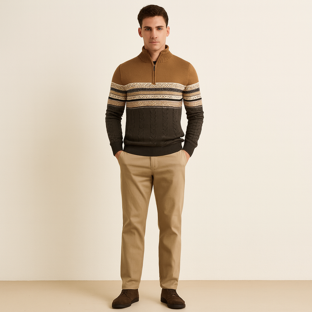 The Chatsworth - Pull à col zippé en coton tricoté Fair Isle pour homme
