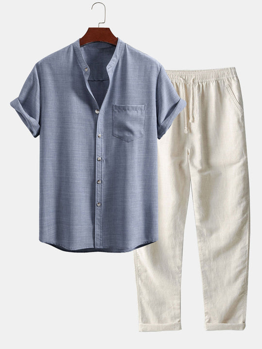 The Peschiera Ensemble Deux Pièces en Lin pour Homme – Chemise à Manches Courtes et Pantalon Décontracté