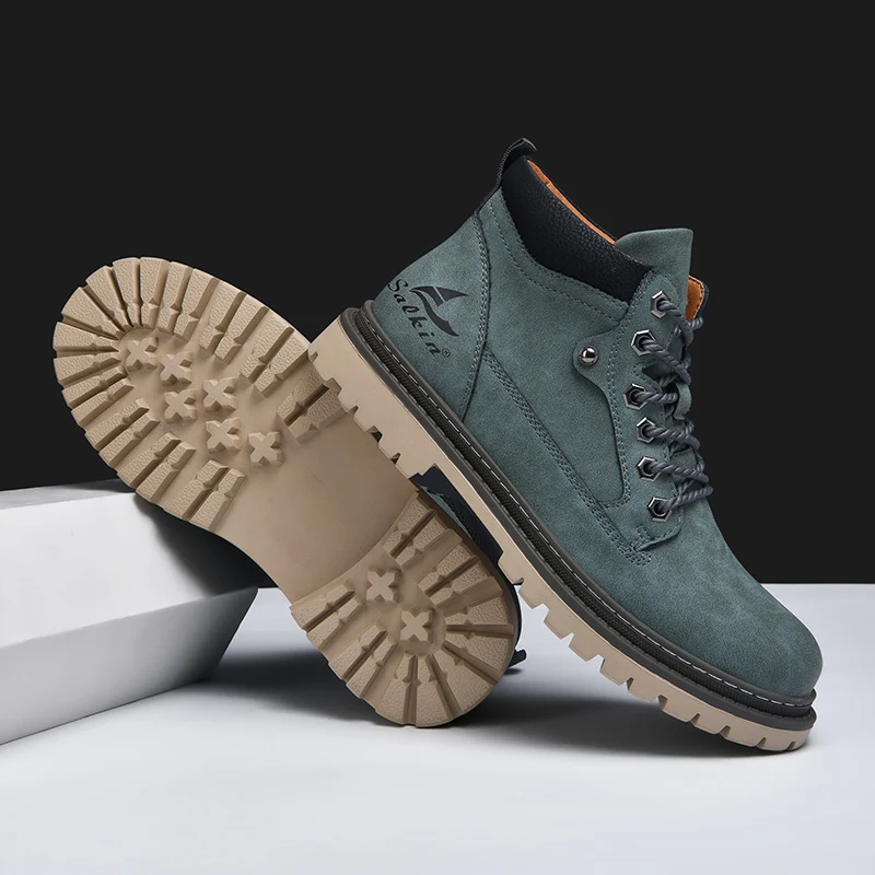 The Sandbanks Bottes en cuir pour hommes – Bottes de travail décontractées à lacets