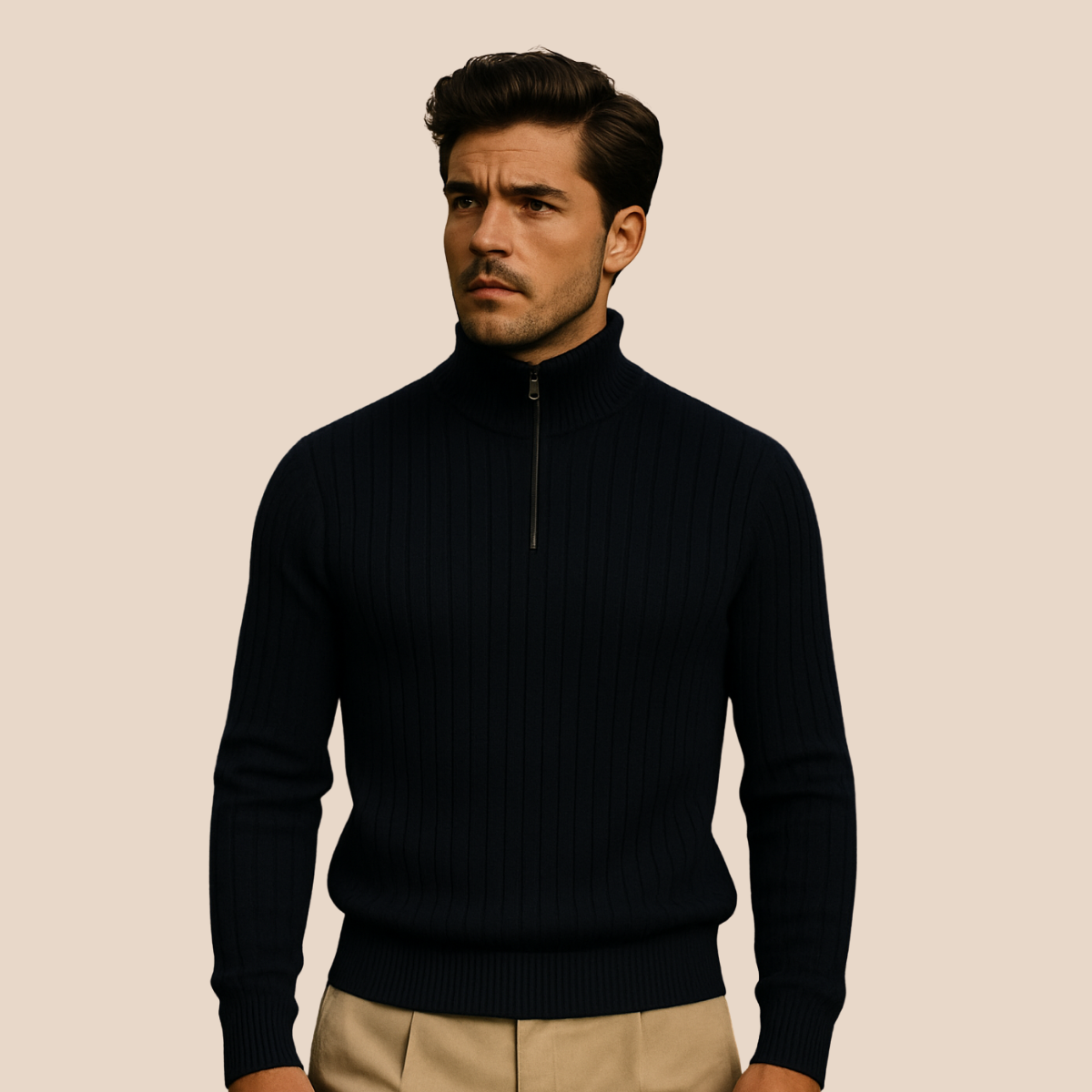 The Ashford – Pull Demi Zip Homme Côtelé Laine Mélangée Confort
