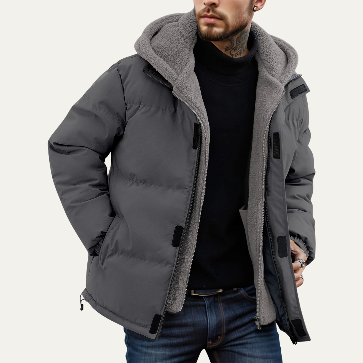 The Hamilton Veste doudoune à capuche zippée avec doublure polaire pour homme – Gris foncé