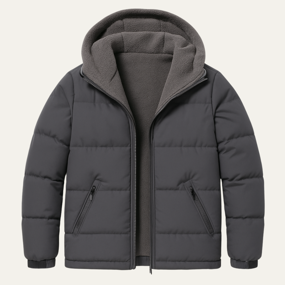 The Hamilton Veste doudoune à capuche zippée avec doublure polaire pour homme – Gris foncé