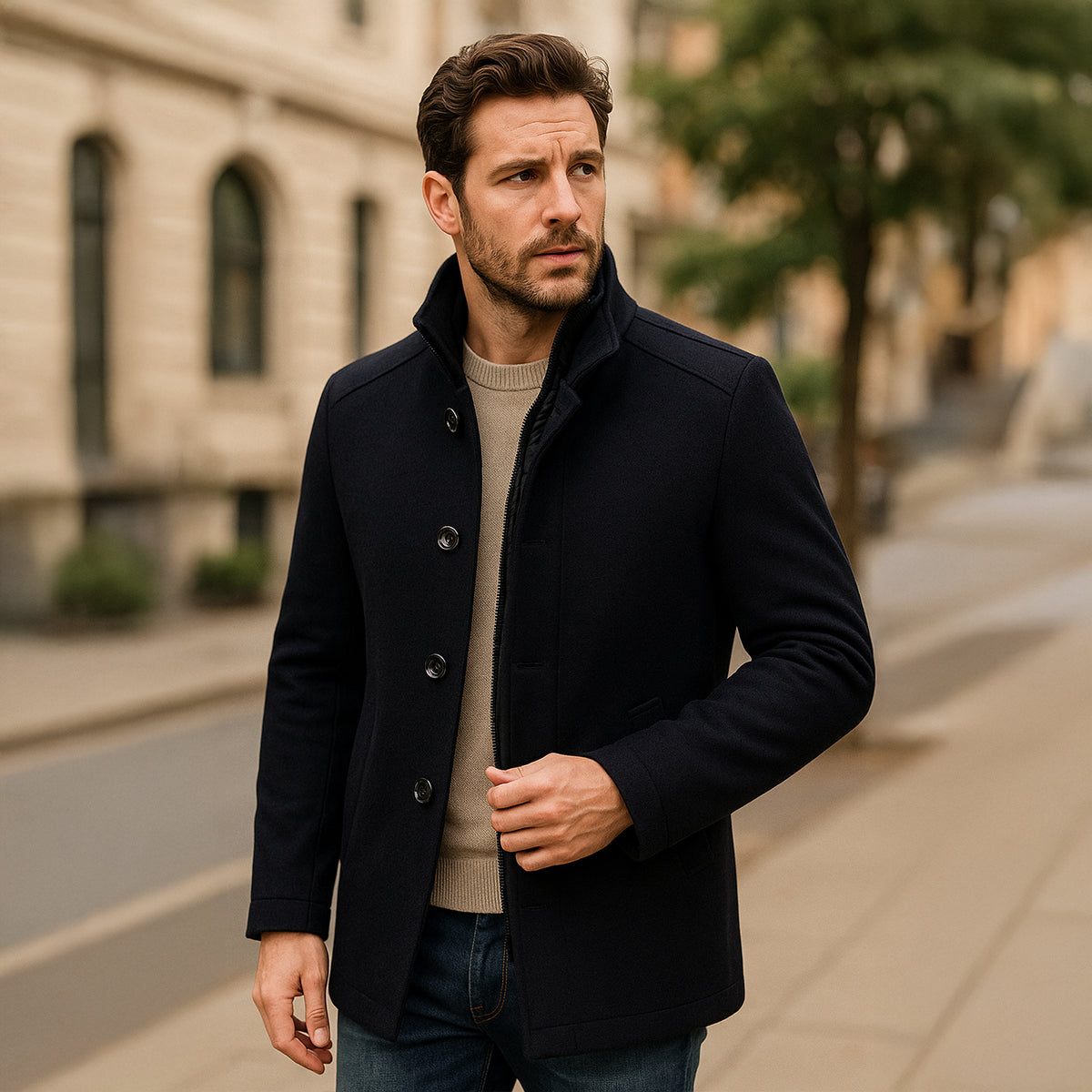 The Broadway Trench-coat classique en laine mélangée pour homme