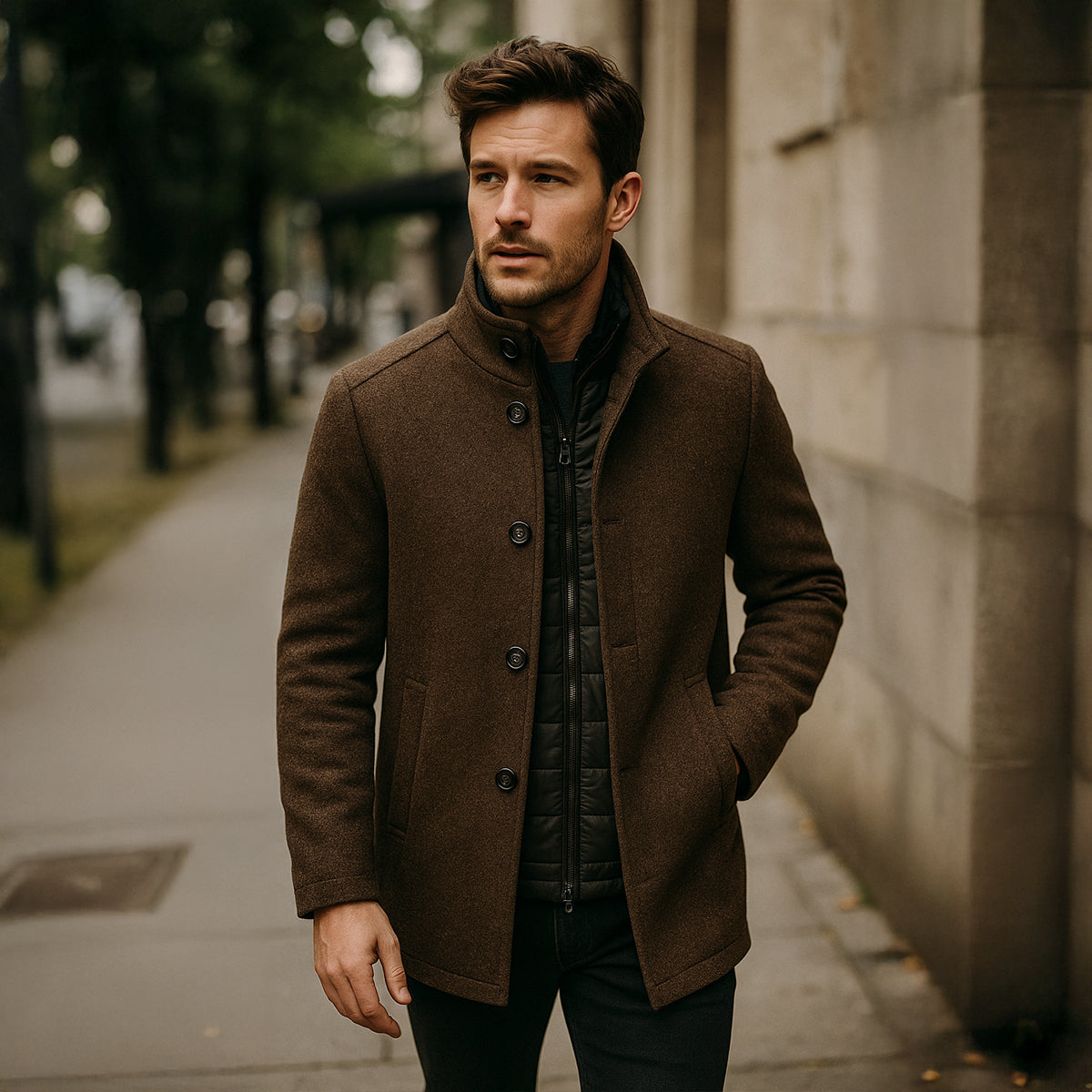 The Broadway Trench-coat classique en laine mélangée pour homme