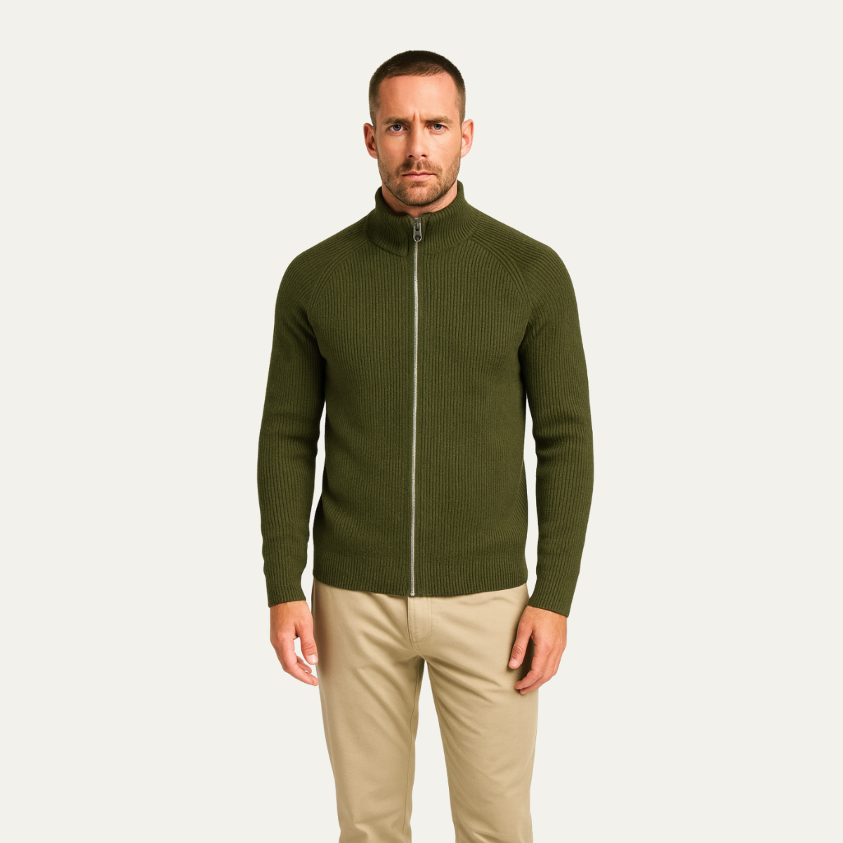 The Richmond - Cardigan Zippé Élégant en Laine Mérinos pour Homme