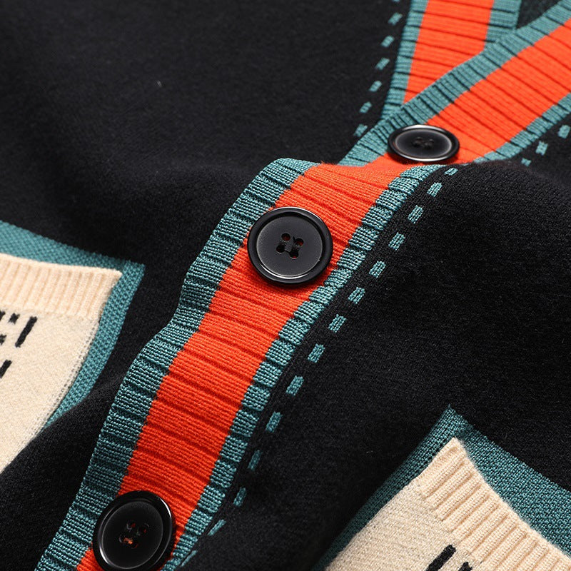 The Canterbury Cardigan tricoté color block pour homme – Boutons vintage