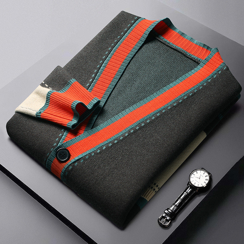 The Canterbury Cardigan tricoté color block pour homme – Boutons vintage