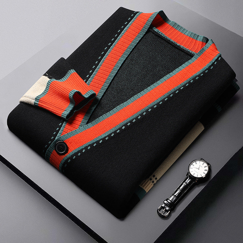 The Canterbury Cardigan tricoté color block pour homme – Boutons vintage