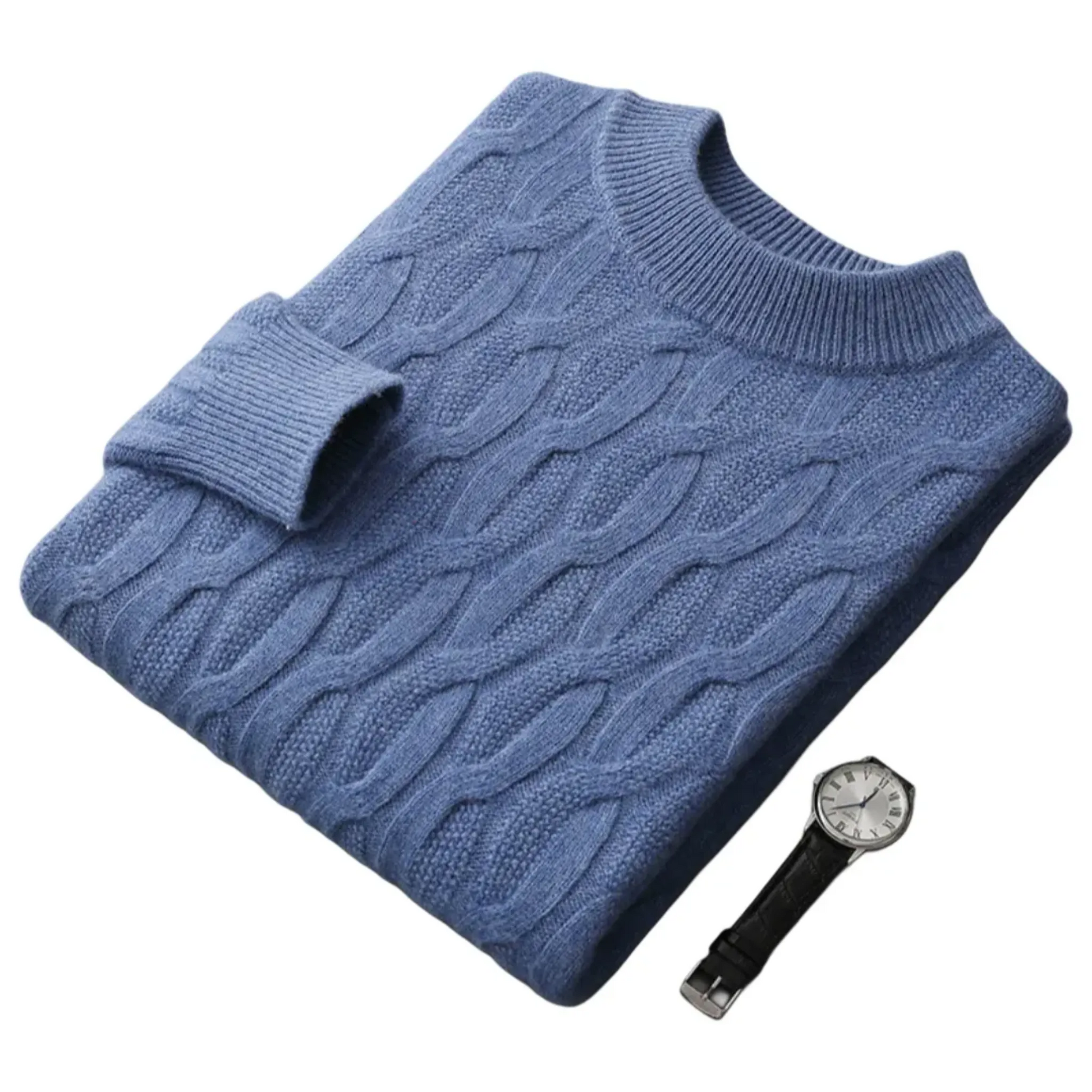 The Deiva Marina Pull en Maille Torsadée pour Homme – Pull Décontracté à Col Rond d’Hiver
