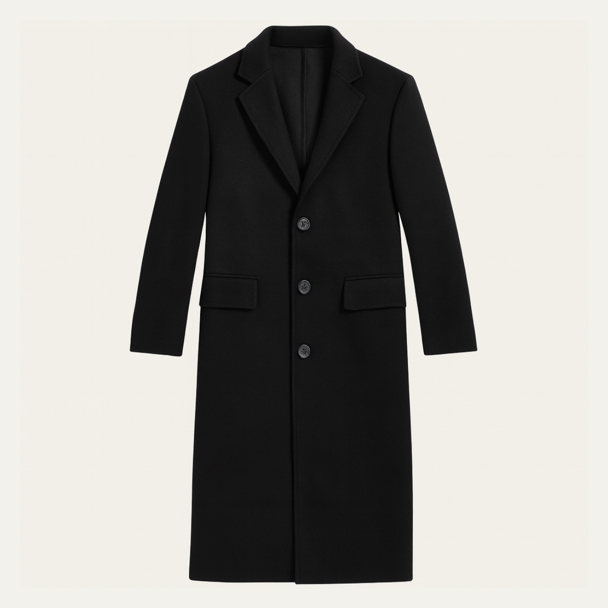 The Pembroke Manteau noir minimaliste à simple boutonnage en laine, coupe ajustée pour homme