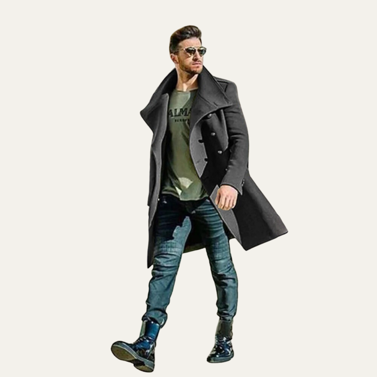 The Stratord - Trench Coat Long en Laine Double Boutonnage pour Hommes