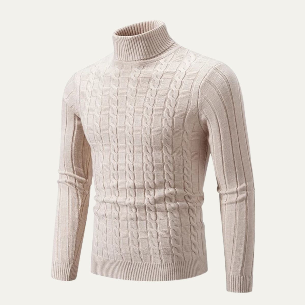 The Vercelli – Pull homme col roulé en maille torsadée
