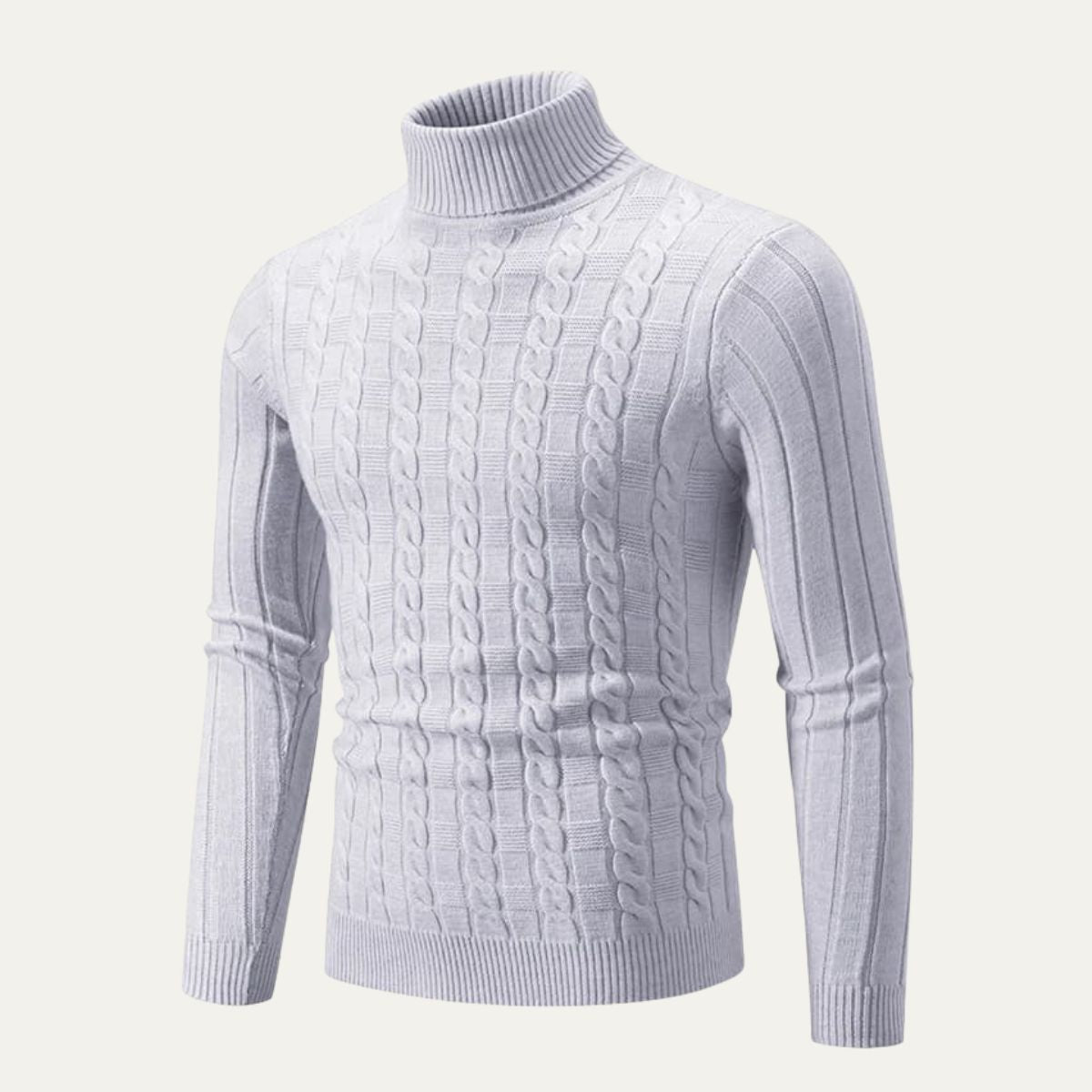 The Vercelli – Pull homme col roulé en maille torsadée